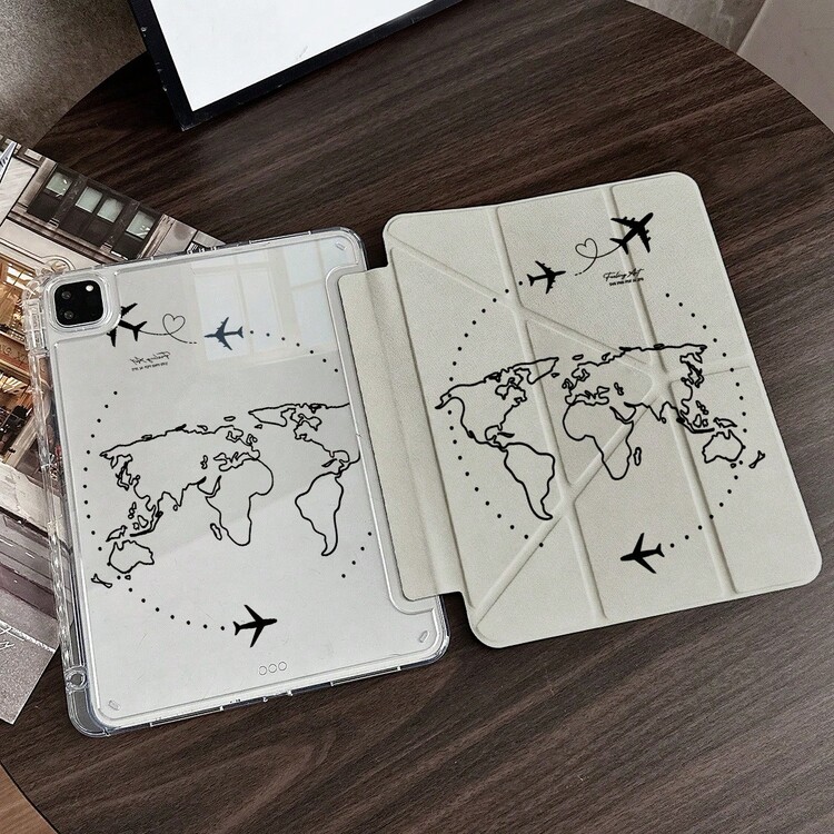 1pc World Map & Airplane Heart Pattern Tablet Protective Case With Pencil Slot, Suitable For IPad 10.9/10.2/Air 5th Gen/Pro11/10th/9.7/Air 2/(7th Gen)/(8th Gen)/Air 4/5/Pro 11/10th Generation 10.9 Inch 2022 Smart Protective Case/Air 13(M3 2025)/Air 11(M3 2025)/Air 11(M3 2025)/11(A16 2025), Support Auto Sleep/Wake Function, Fashionable Tablet Accessory, Suitable For Xiaomi 5/5PR/6/6PRO/7/7PRO/Galaxy Tab S10+/S9/A9 - Multicolor - View 8