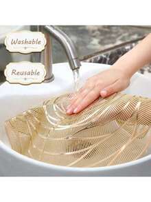 8pcs Set (4 Gold Hollow Rose PVC Placemats, 4 Gold Hollow Rose PVC Coasters), Washable, Easy To Clean, Wipe-Able, Non-Slip, Heat-Resistant, Suitable For Dining Table, Holiday, Wedding, Party Decor - Gold - View 7