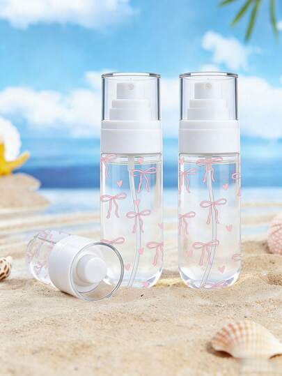 粉色蝴蝶结心形可重复灌装喷雾瓶 - 可重复使用的便携式喷雾瓶，适用于精油、香水和护肤品，适合美发沙龙、厨房、浴室、花园、旅行和商务场合，母亲节礼物，旅行必备