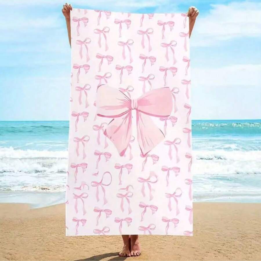 1 pieza Toalla de playa decorada con lazo rosa, ideal para días de playa en verano - 2 - Ver 1