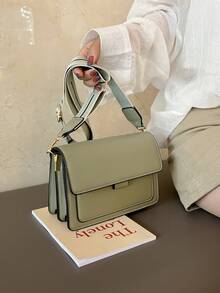 Fashionable Minimalist Flap Shoulder Strap Crossbody Bag - Olive Green - View 5