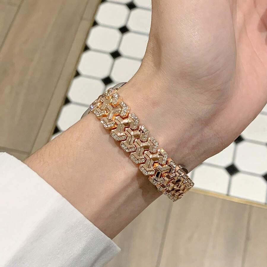 1 Stück Rosegold Damen Y-förmiges Strass Zinklegierung Schmetterling Schnalle Armband, kompatibel mit Apple Watch Series 1/2/3/4/5/6/7/8/SE/Ultra, 38mm/40mm/41mm/42mm/44mm/45mm/46mm/49mm, geeignet für Frühling, Sommer, Herbst, Winter, Büro, Sport, Party, Date, Abendessen, Geschenk für Ehefrau, Mutter, Paar, Freundin, einfach zu tragen, hochwertige Mode, kostengünstig, keine Farbabweichung vom offiziellen Zifferblatt, nicht leicht verblassend oder allergieauslösend - Roségold - Übersicht 1
