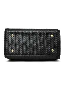 Women's Handbag, Shoulder Bag, Woven Embossed Solid Color PU Leather, Minimalist, Lightweight, Versatile - Black - View 8