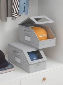 Space-Saving Hat Storage Box With Large Window And Reinforced Side Handles, Transparent Front Panel For Easy Access, Foldable Storage Box Suitable For Hat Collectors And Students, Dust-Proof Multi-Purpose Storage Bag Can Be Placed On Bedside Table, Wardrobe Bottom, And Shelves, Applicable For Bedroom, Bathroom And Household Essentials - Multicolor - View 10