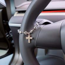 1 pieza Cadena de corbata de cristal brillante, decoración elegante para el volante del coche, accesorio refinado para el interior del coche de las mujeres - A - Ver 3