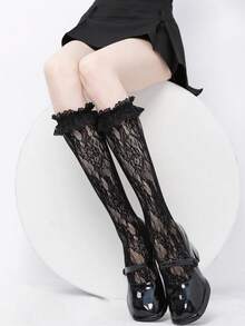 1/3 双春夏薄款过膝袜，芭蕾舞鞋款中筒袜，洛丽塔蝴蝶结袜，网眼镂空长袜，隐形袜，蕾丝边直筒袜 - 彩色 - 查看 5