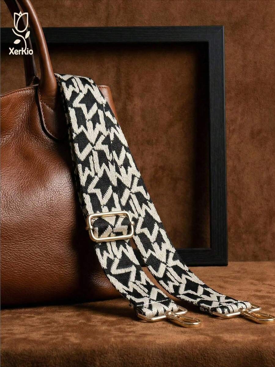 Correa de bolso de zigzag negro y blanco, correa de hombro ancha ajustable con herrajes dorados para bolsos de mujer, regalos de festival, graduación, aprecio a maestros, cumpleaños, regalos para madres, Día de la Madre, artículos esenciales para vacaciones, regalos de graduación, accesorios lindos - Blanco y Negro - Ver 1