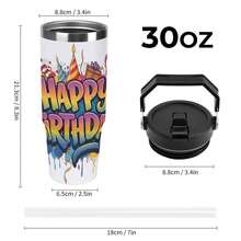 30oz  Colorful "Happy Birthday" Typography Stanley Style Tumbler Wrapped Graffiti SGRHO Mug - White - View 2