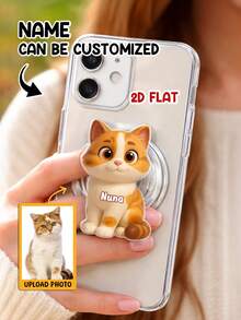 1pc Personalized Pet Photo To 3D Style Cartoon Phone Grip, Custom Dog & Cat Portrait Mobile Stand With Name, Unique Gift For Pet Lovers - As Shown 1 - View 11