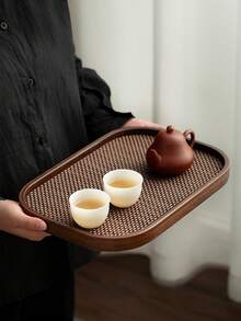 Walnut Color Tray With Cushion, Suitable For Displaying Food, Snacks, Drinks, Sushi, Steak, Pizza, Desserts, Cakes, Bread, Breakfast Tray, Coffee Tray, Tea Tray, Dining Tray, Applicable For Restaurant Kitchen - Maroon - View 2
