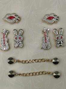 Selection Kit: Pins, Buttons, Charm, Red Kiss, Pendant For Babouche, Luxury Rhinestones, Gold - PINSKIT#45 - Xem 4