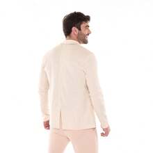 Men's Linen Blazer, Tailored Linen - 奶油色 - 查看 4