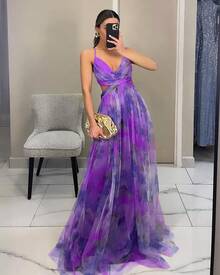 Women Long Dresses - Orange - View 7