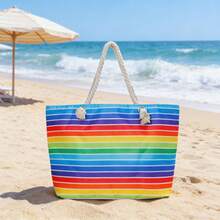 1 Túi Tote Đi Biển Sọc Xanh Trắng Dung Tích Lớn, Túi Du Lịch Đi Biển, Túi Tote Đi Biển Vải Canvas Sọc Xanh Lớn Có Quai Dây, Túi Đeo Vai Rộng Rãi Mùa Hè Cho Kỳ Nghỉ Đi Biển & Đồ Dùng Du Lịch. - Nhiều màu - Xem 5