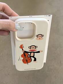 Paul Frank 授权荔枝纹理手机壳，全包式保护壳，带摄像头保护，小提琴猴子图案，全新设计，兼容 13/14/15/16/17 Pro Max - 彩色 - 查看 2