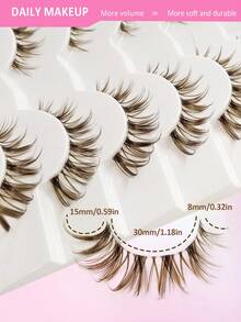 Rikuaild 6 Pairs Brown Color Lashes, Transparent Stem Natural Fluffy Criss-Cross Brown False Eyelashes, Long & Thin, Soft & Natural Looking Fake Lashes, Create Cat Eye Makeup Effect,Faux Mink Lashes, Reusable, Comfortable Wear, Suitable For Daily Makeup, Create Natural Beautiful Lash Extension Makeup - 棕色 - 查看 8