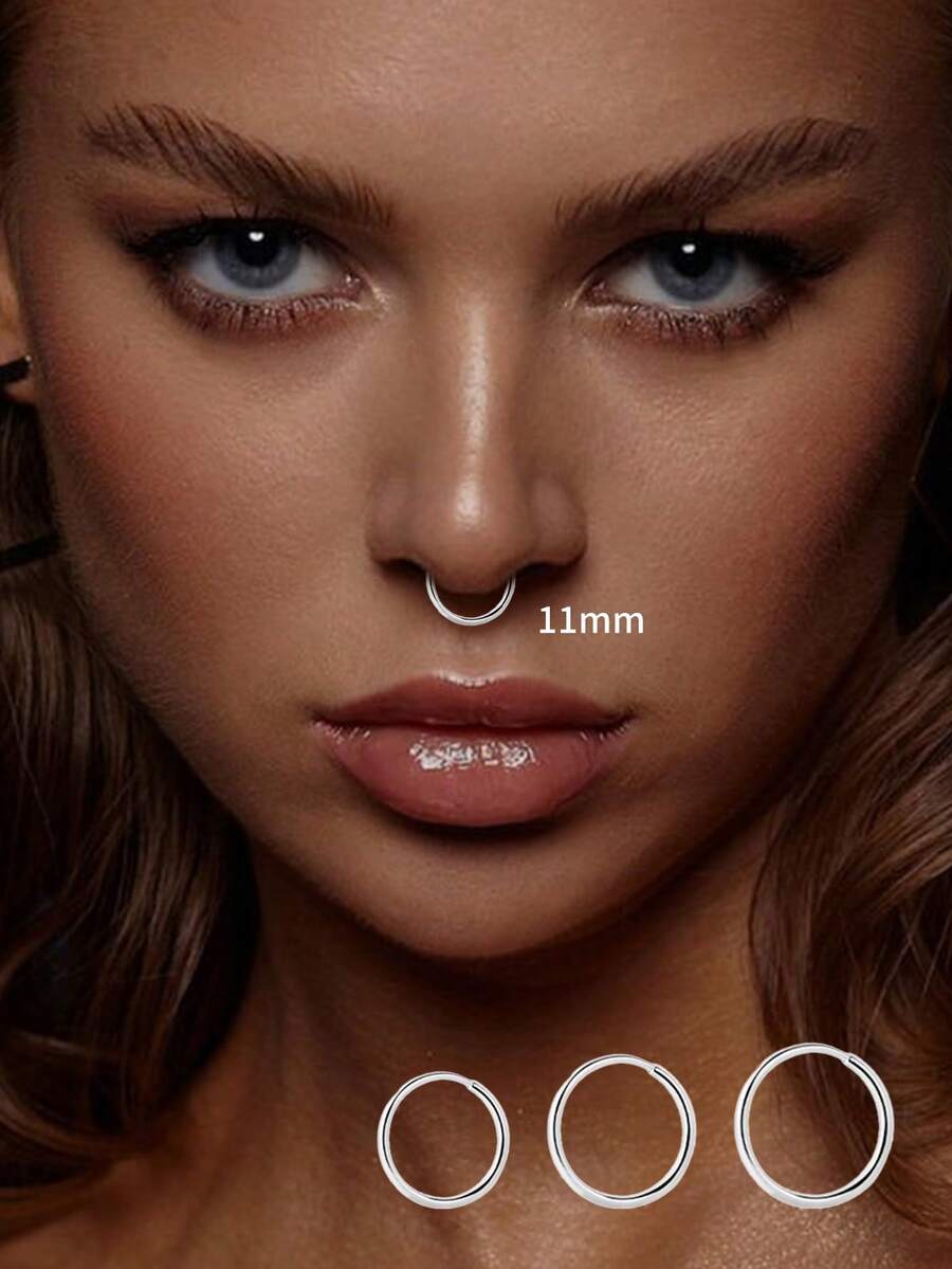 1pc S925 Sterling Silver Vintage Mini Twisted Nose Ring, Includes Pierced Nose Ring Style, Suitable For Daily Wear For Women, Also An Excellent Gift For Girlfriend, Mother And Sister - Single Smooth Nose Ring - View 1