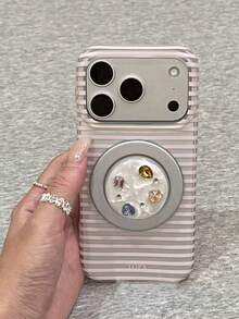 Ốp lưng điện thoại đính kim sa, đá lấp lánh, nam châm, màu hồng sọc, tương thích với iPhone 17 Pro, 17 Pro Max; ốp bảo vệ mềm mại, tương thích với iPhone 16 Pro, 16 Pro Max, 15 Pro Max, 14 Pro Max. - Hồng - Xem 3