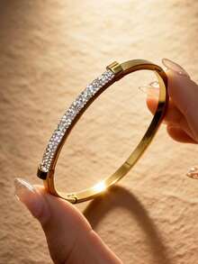 5件套个性化多色不锈钢手链及手镯套装，独特设计，时尚百搭，精致理想礼品，不褪色饰品，时尚有型 - 金色11 - 查看 4