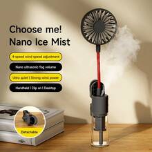 3 In 1 Clip & Handheld & Desk Misting Fan 4 Speeds Nano Ice Mist Humidifying Fan Quiet Strong Wind USB Rechargeable For Stroller Umbrella,1200mAh - Clip-on - View 12