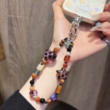 1 Piece Amber Vintage Leopard Print Beaded Bracelet, Beaded Hand Chain, Short Wrist Strap, Phone Case And Bag Accessory - Màu tím - Xem 7