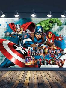 Marvel 100*150厘米生日派对装饰背景布，生日摄影横幅，涤纶派对背景布，复仇者联盟主题生日派对纸盘装饰，超级英雄主题生日派对桌布和餐具，生日派对用品 - 多色 - 查看 11