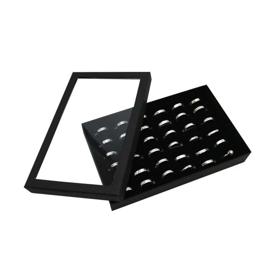 Caja expositora de anillos con 36 ranuras, soporte de metal para guardar pendientes, caja de almacenamiento con cubierta transparente, vitrina para joyas.