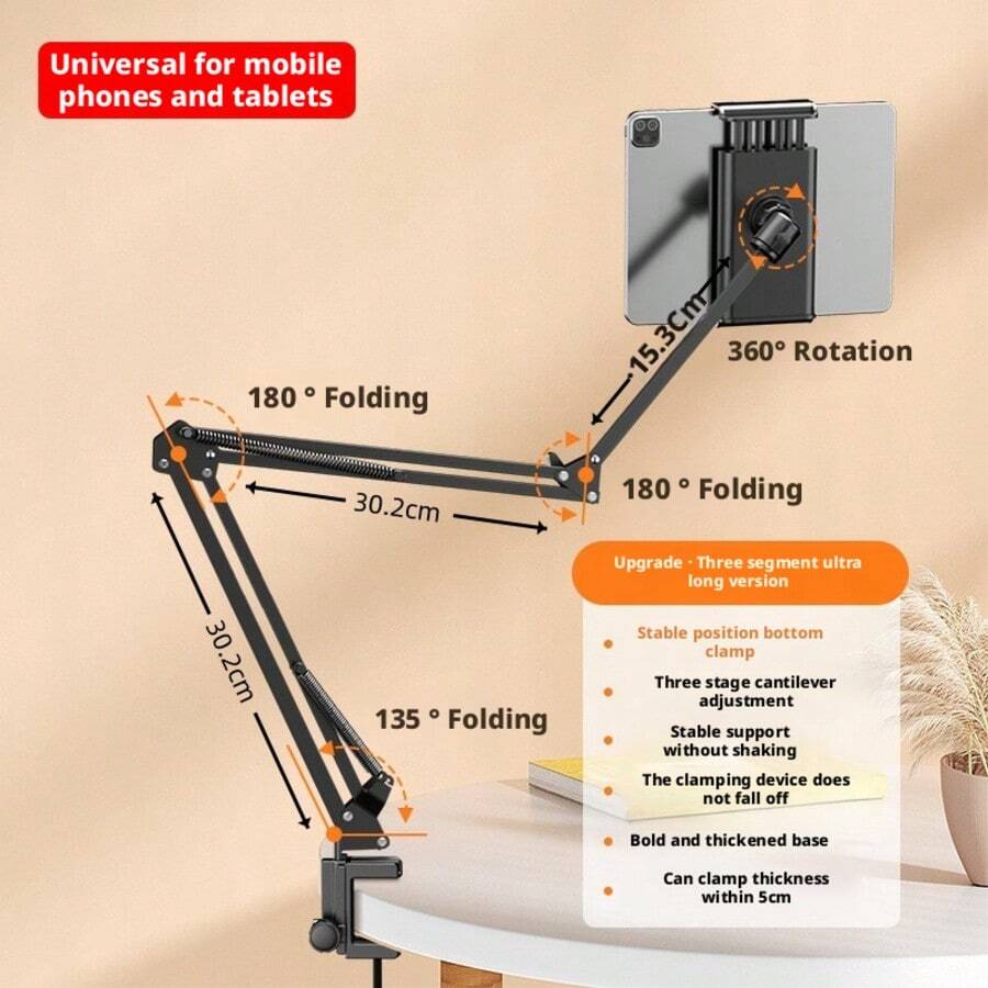 Multifunctional Slouchy Arm Stand, Height Adjustable Desktop Mount, Suitable For Various Microphones/Phones/Tablets