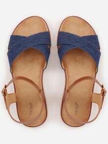 VICES Flat Sandals With X-Shaped Strap - Blue - View 6