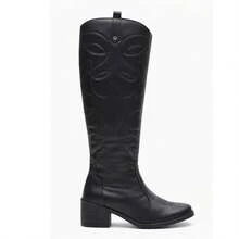 Women's Off-White Knee-High Boots, Rodeo Style, Boots With Embroidery, Casual Style - 黑色 - 查看 7