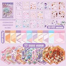 30 Hojas - Libro de Pegatinas de Paisaje en Miniatura/Papel de Cuenta Manual/Álbum de Colección - Dos Estilos de Color, Compuesto de Materiales, Escenas y Libros - Multicolor - Ver 8
