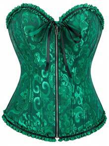 Blusa corta sin mangas con volantes y atar, camisa elegante con botones para mujer, disfraz de Halloween vintage - Negro Verde - Ver 1