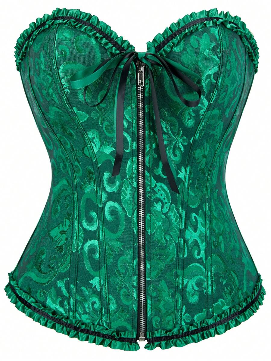 Blusa corta sin mangas con volantes y atar, camisa elegante con botones para mujer, disfraz de Halloween vintage - Negro Verde - Ver 1
