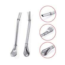 Yerba Mate Bombilla Gourd Drinking Filter Straws 304 - Stainless Steel 6.1 Inch Long Spoon Bombillas Straws For Mate Tea Set Of 3 With Cleaning Brush Silver - Silver 3 1 - View 5
