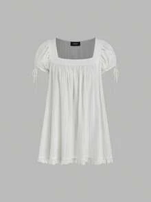 Short Sleeve Maternity Dress For Women Square Neck A-Line Mini Ruffled Dresses For Daily Shopping Office Travel - 白色 - 查看 7