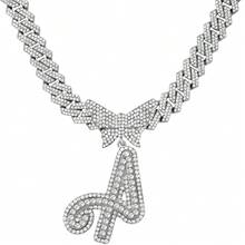 14mm Cuban Link Crystal Butterfly Letter Name Pendant Necklace, Sparkling Paved Rhinestone Cursive Letter Hip Hop Jewelry, New Arrival - Necklace - View 35