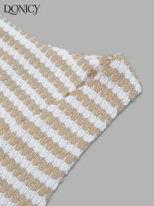 DONICY Women's Casual Striped Knit Vest, Textured Fabric With V-Neck, Button Front & Waist-Fitted Design, Perfect For Spring Layering & Daily Wear - Apricot - View 6