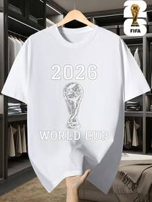 Graphic Tees[FIFA World Cup Licensed]2026 USA-Canada-Mexico World Cup, FIFA Football Men's Basic Funny Printed Short Sleeve T-Shirt, Perfect For Summer Street Wear, Comfortable And Versatile, A Must-Have For Fans,  Outdoor Item, Available In Men's And Women's Couple Styles, Suitable As A Gift For Family Members.100% Cotton - 白色 - 查看 2