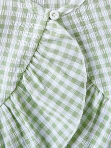 2pcs/Set Baby Girls' Green & White Plaid Shorts Set, Asymmetric Ruffle Hem Sleeveless Top Paired With Matching Plaid Shorts, Casual Or Vacation Wear, Suitable For Outdoor - Mint Green - View 6