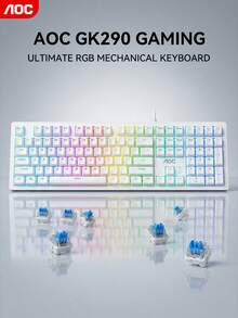 Bàn phím cơ chơi game AOC, bàn phím có dây 108 phím kích thước đầy đủ, hiệu ứng đèn RGB, hiệu năng chơi game eSports độ trễ thấp, thiết kế công thái học, có màu đen và trắng, được làm từ chất liệu ABS bền chắc. - Xem 9