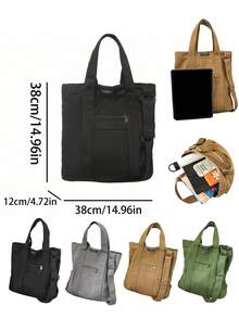 Retro Fashion Men's Tote Bag, Large Capacity Japanese Style Shoulder Bag, Suitable For Work, School, Vacation, Commuting, Can Be Worn Crossbody Or As A Backpack, Essential For Back To School Canvas Tote - Multicolor - View 1