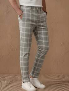 Officeau Celana Setelan Kotak-kotak Kasual Pria, Minimalis - Light Grey - View 4