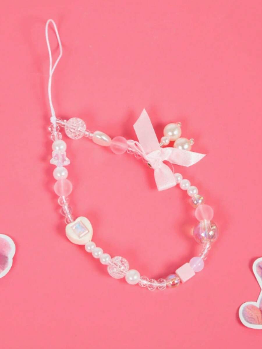 Dây đeo điện thoại nữ phong cách INS chính hãng, ngọt ngào và sang trọng, dây đeo máy ảnh CCD, mặt dây chuyền đính hạt hình trái tim ngẫu nhiên. - trắng - Xem 1