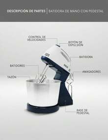 RCA Batidora de Pedestal RC-67SS de 120W con 6 Velocidades Ajustables, Tazón de 4L de Acero Inoxidable, Accesorios para Amasar, Batir y Mezclar, Diseño Elegante en Negro y Acero Inoxidable - Gris - Ver 5