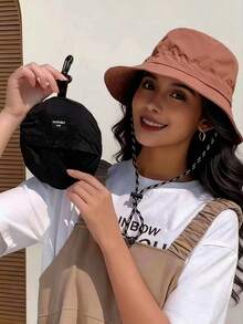 黑色PU皮革宽檐渔夫帽，可调节抽绳，UPF50+防水防晒，男女通用，适合户外旅行、海滩露营、日常佩戴 - 彩色 - 查看 6