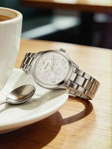 Đồng hồ nữ Fossil Chronograph máy quartz, dây đeo thép không gỉ cao cấp, hiển thị ngày, chống nước, thích hợp đeo hàng ngày/dự tiệc, màu vàng hồng/vàng/bạc, quà tặng đồng hồ nữ AM4511/AM4510/AM4509 - Bạc - Xem 3