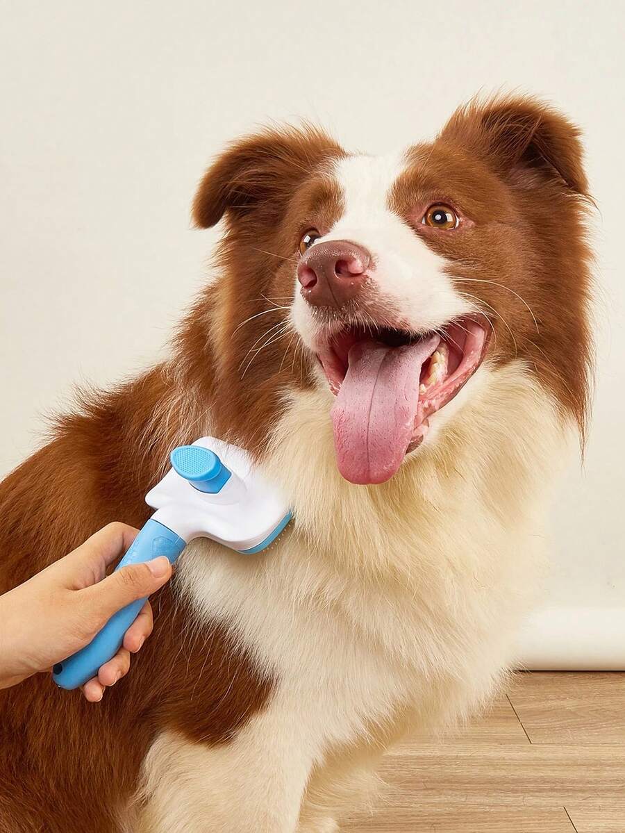 1pc Pet Grooming Brush, Cat Dog Hair Removal Brush, Pet Deshedding Tool - Blue - View 1
