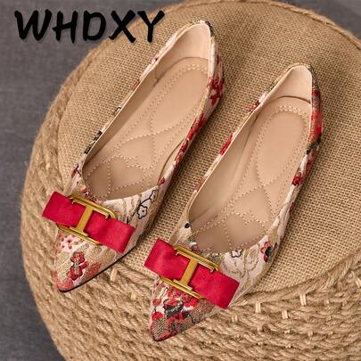WHDXY Women's French Style Flat Shoes, Pointed Toe Bow Decor Slip-On Loafers, Retro Black Color, Versatile & Elegant