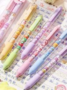 2pcs Cute Retractable Ballpoint Pens, 0.5mm Tip, Student DIY Stationery, Smudge-Proof, Smooth Writing, Comfortable Grip, Suitable For Exams, Office, Signatures, Male/Female Students, School, Stationery, Learning Supplies (Black Ink Non-Erasable, Blue Ink Erasable), Essential For Back To School Season - 彩色 - 查看 9