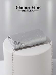 Sparkling Rhinestone Decorated Evening Clutch - Silver Glitter Envelope Bag With Detachable Chain, Suitable For Weddings, Galas And Parties - Silver - View 8